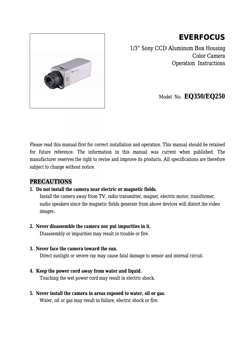 Page n°1 - Manuel utilisateur EverFocus EQ350A/N