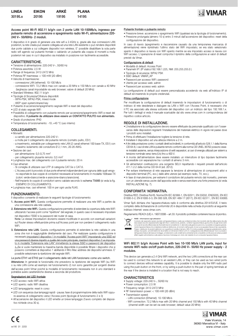 Page n°1 - Instructions / montage Vimar 30195.C