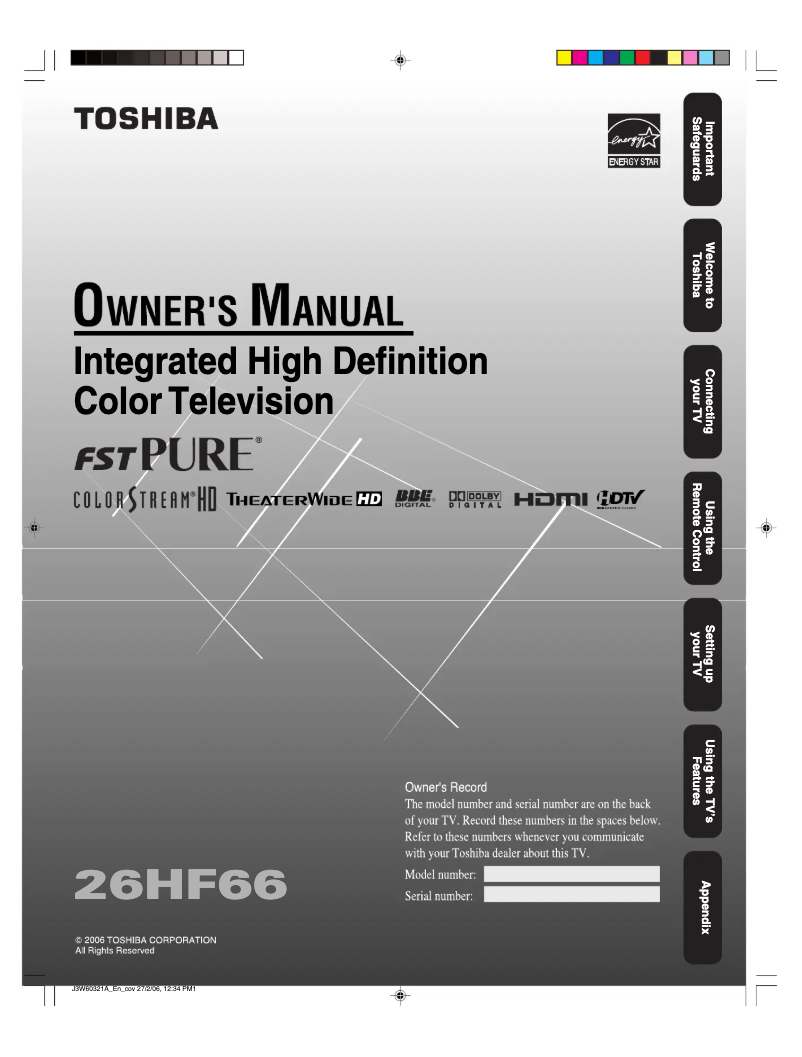 Page n°1 - Manuel utilisateur Toshiba TheaterWide 26HF66