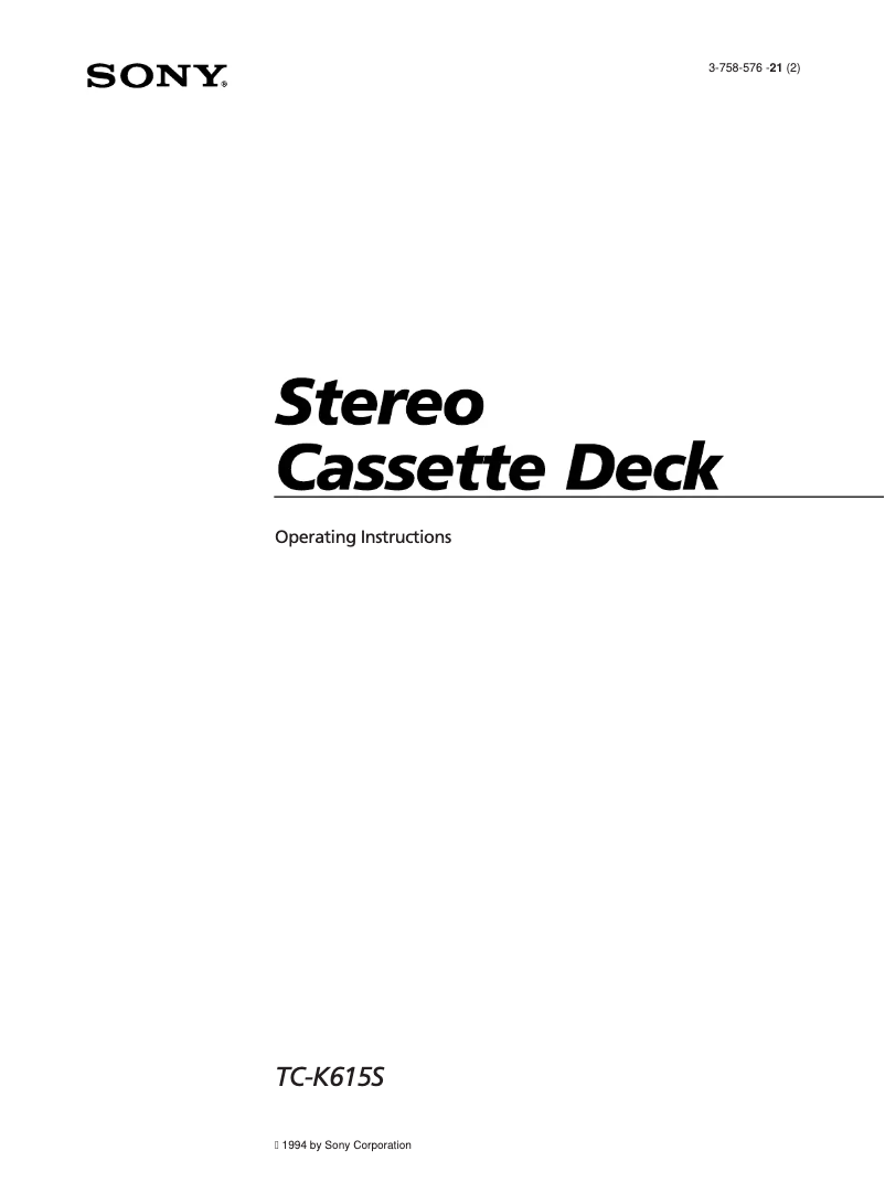 Page n°1 - Manuel utilisateur Sony TC-K615S