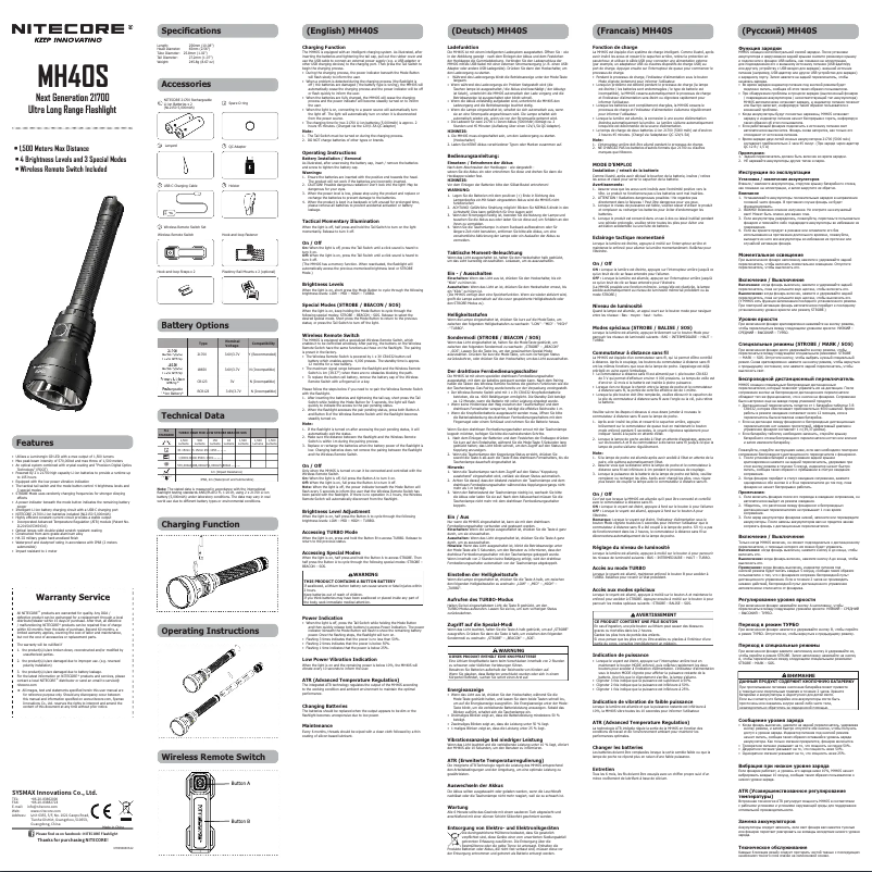 Page 1 de la notice Manuel utilisateur Nitecore MH40S