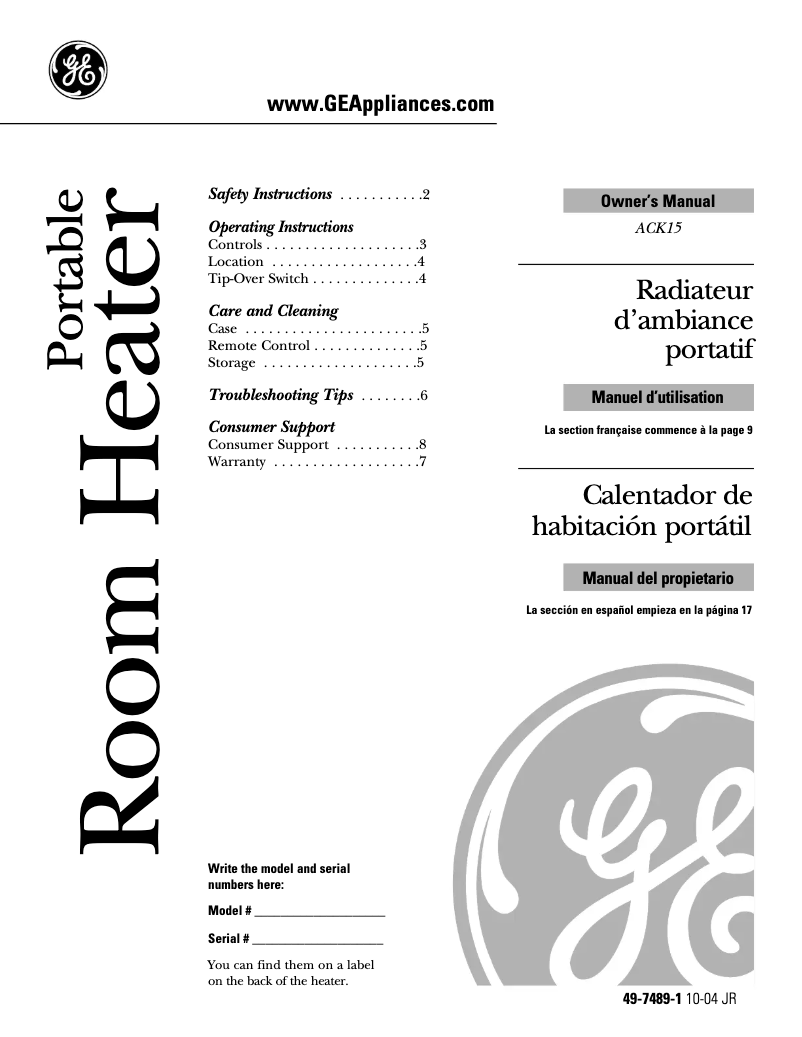 Page n°1 - Manuel utilisateur GE ACK15AA