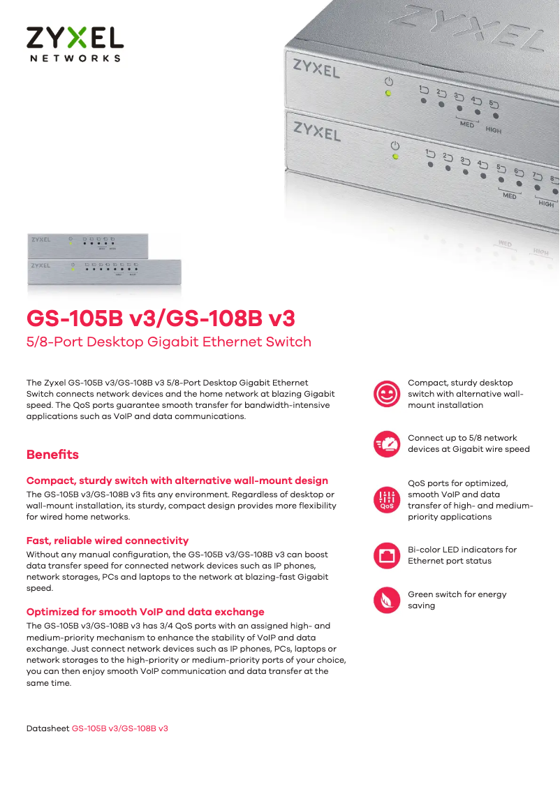 Page n°1 - Fiche technique ZyXEL GS-105B v3