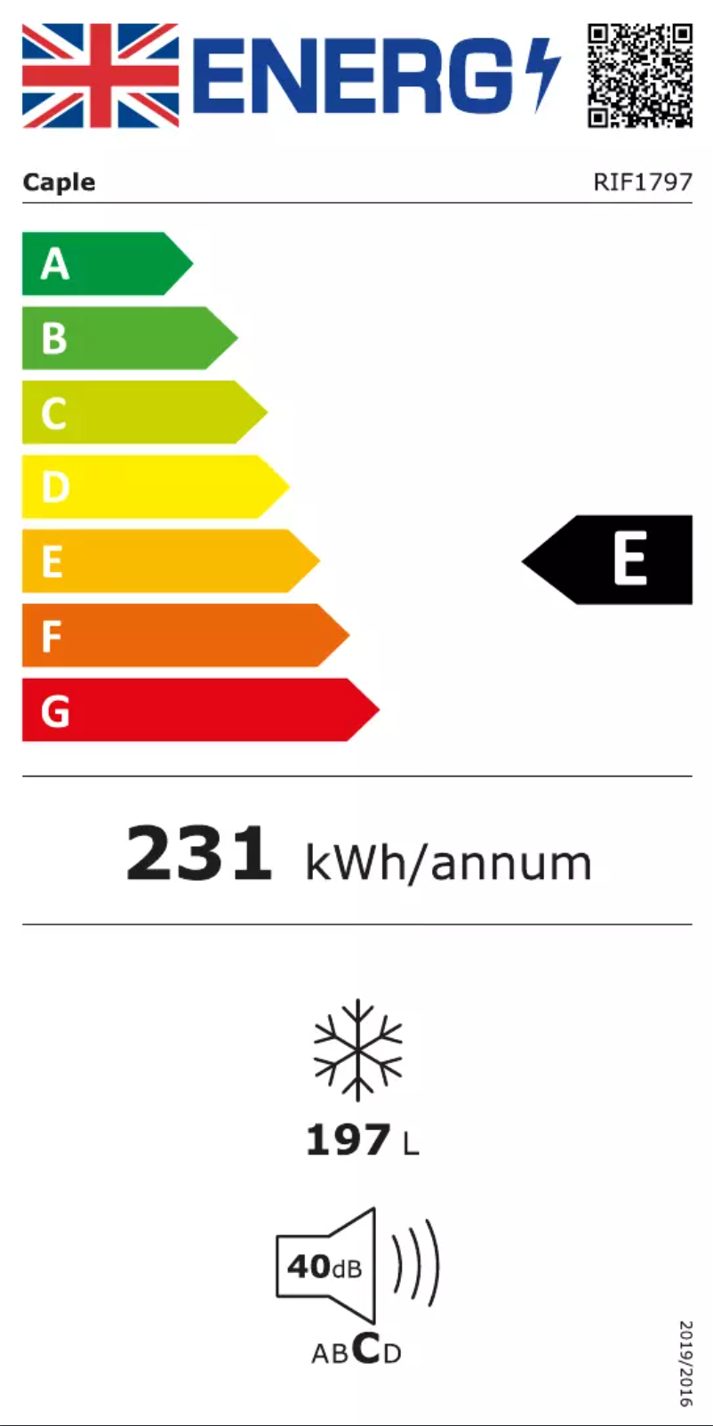 Page 1 de la notice Label énergétique Caple RIF1797