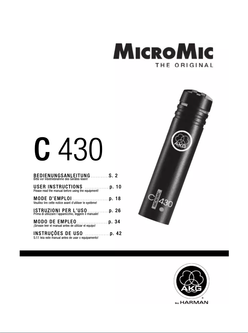 Page 1 de la notice Manuel utilisateur AKG C 430