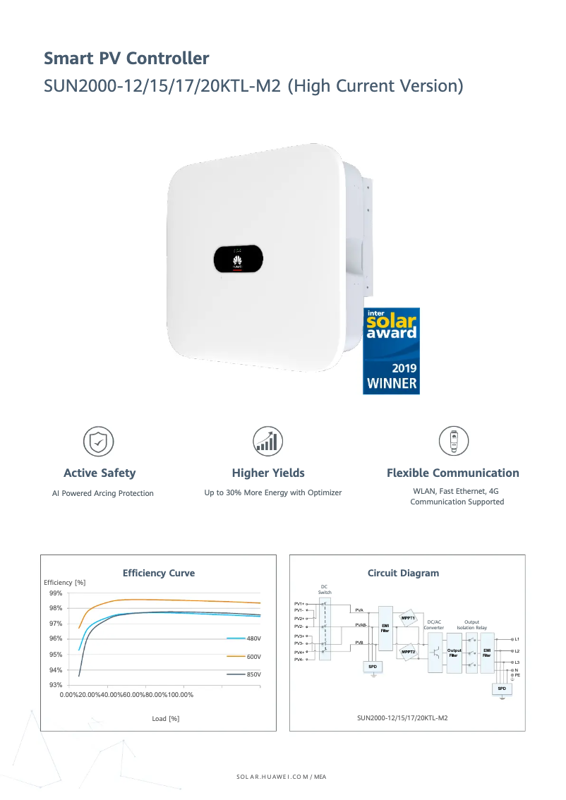 Page 1 de la notice Fiche technique Huawei SUN2000-17KTL-M2
