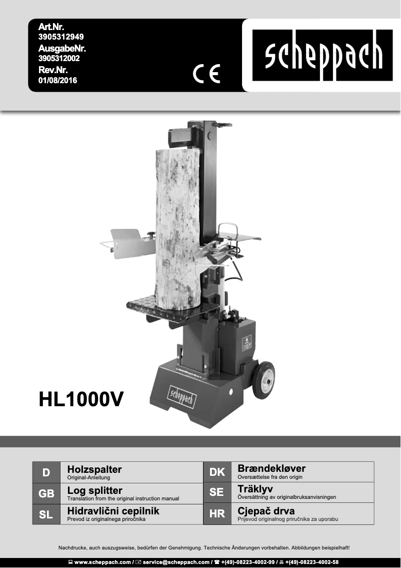 Page 1 de la notice Manuel utilisateur Scheppach HL1000v