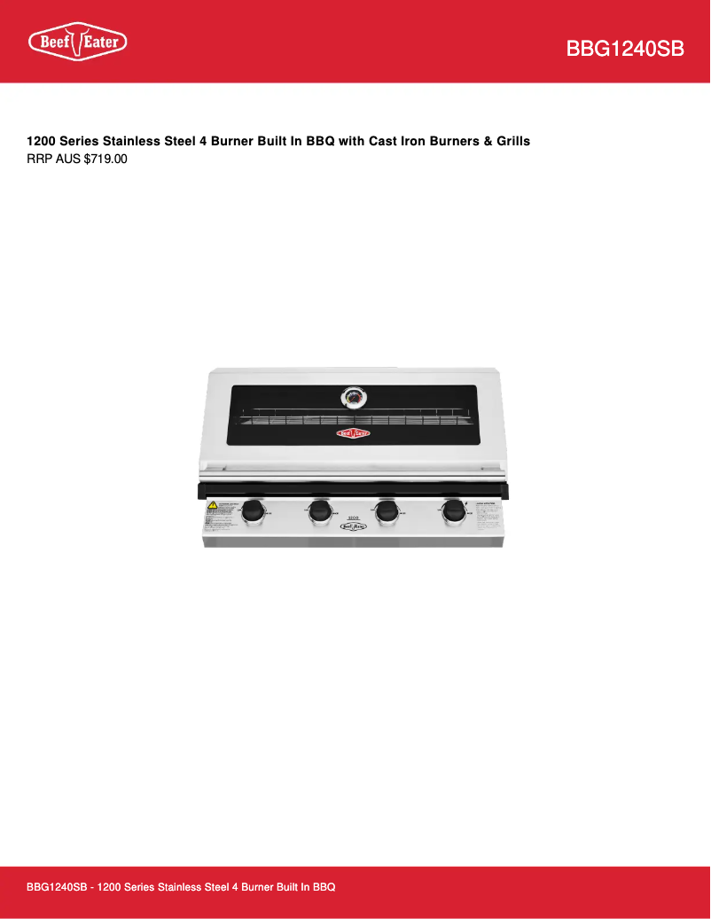 Page 1 de la notice Fiche technique BeefEater BBG1240SB