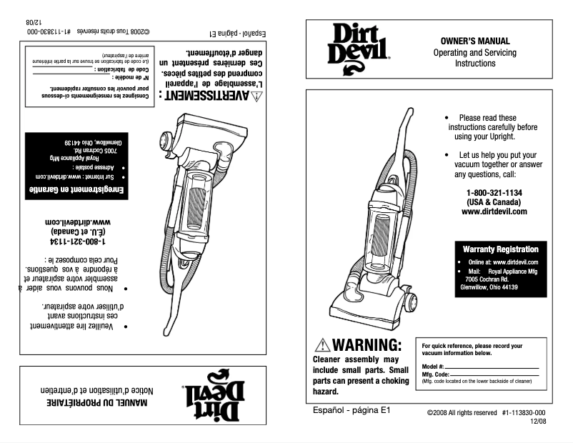 Page n°1 - Manuel utilisateur Dirt Devil Breeze M088160