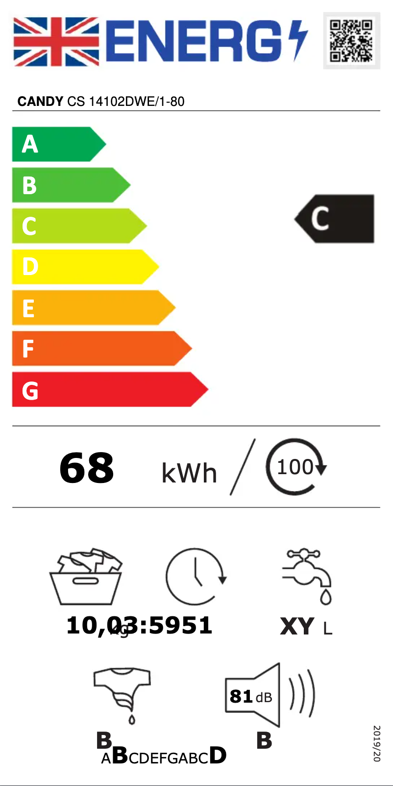 Page n°1 - Label énergétique Candy CS 14102DWE/1-80