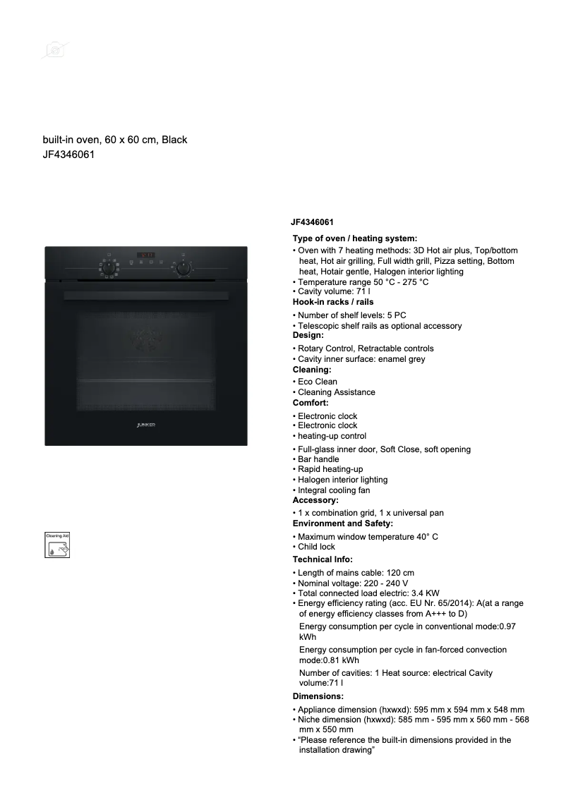 Page 1 de la notice Fiche technique Junker JF4346061