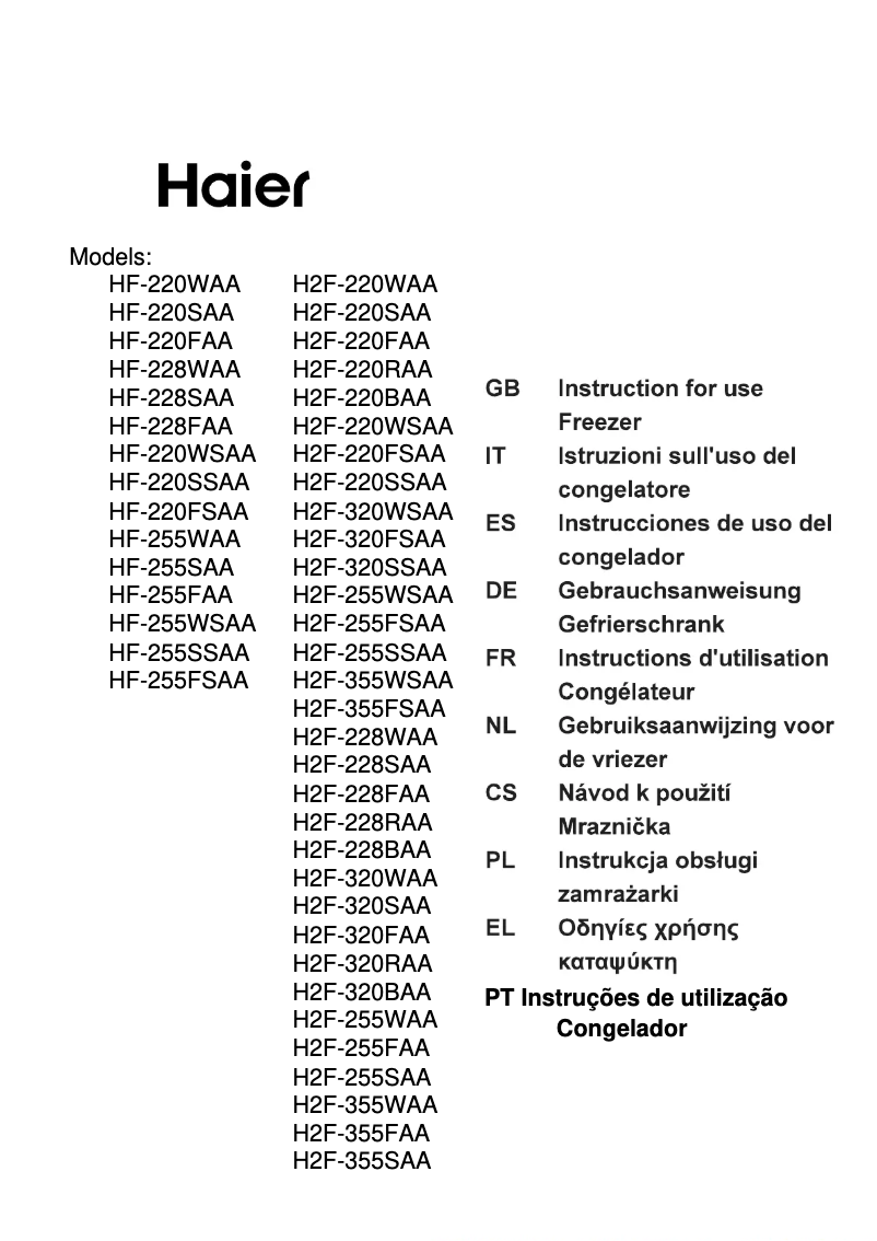 Page n°1 - Manuel utilisateur Haier H2F-220WF