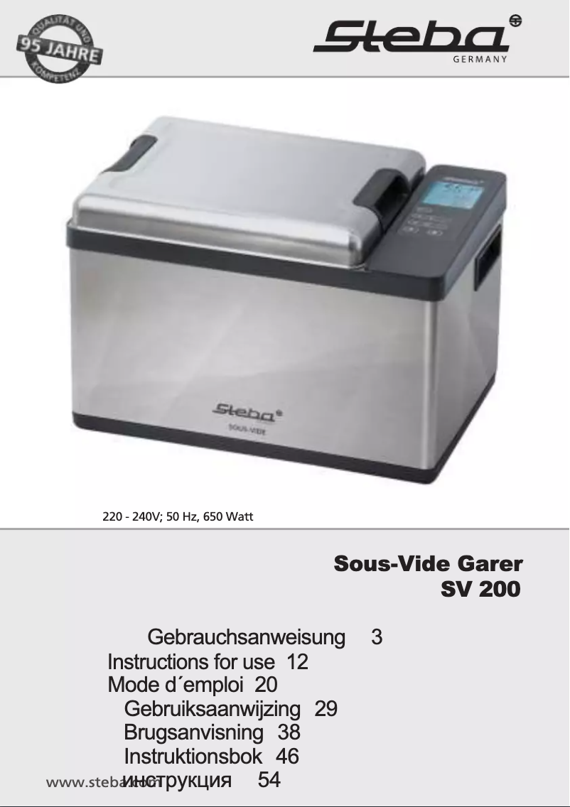 Page 1 de la notice Manuel utilisateur Steba SV 200