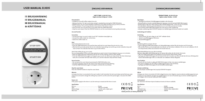 Page 1 de la notice Manuel utilisateur Proove EL1035