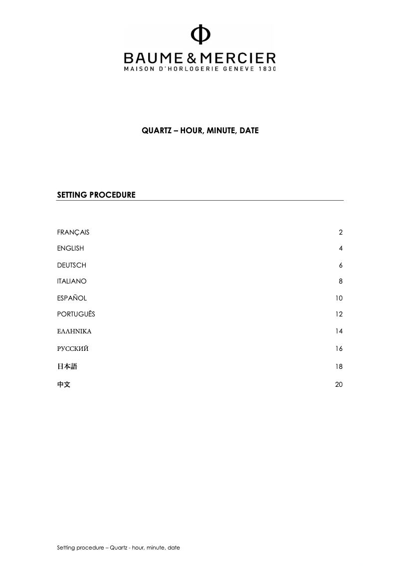 Page 1 de la notice Manuel utilisateur Baume & Mercier Classima 10607