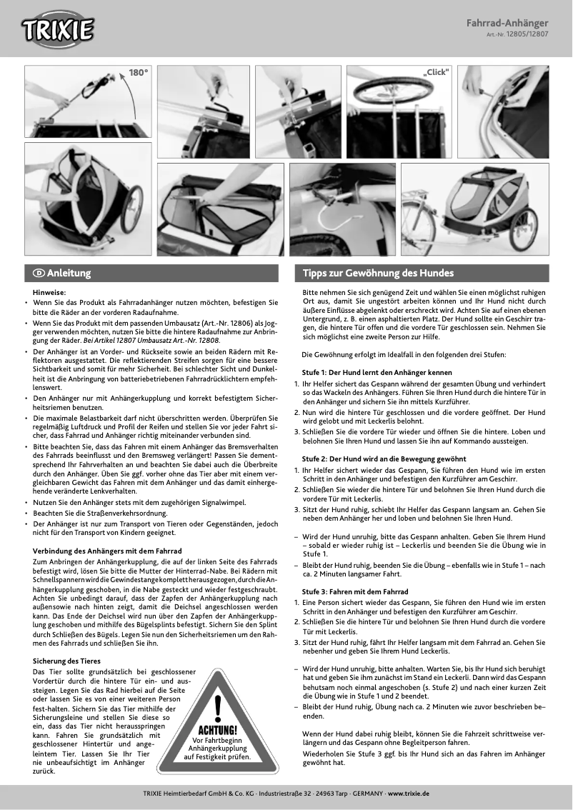 Page 1 de la notice Manuel utilisateur Trixie 12807