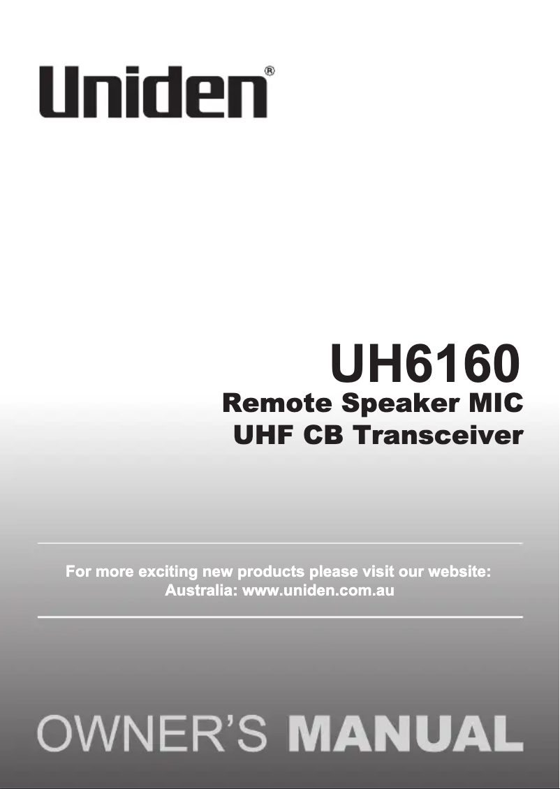 Page 1 de la notice Manuel utilisateur Uniden UH6160