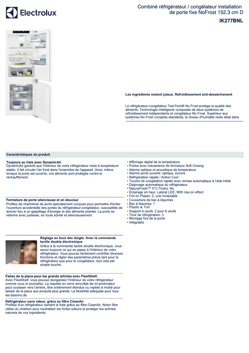 Page n°1 - Fiche technique Electrolux IK277BNL