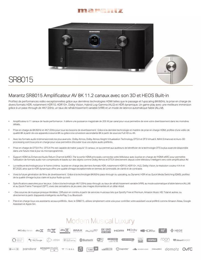 Página 1 del manual Ficha técnica Marantz SR8015