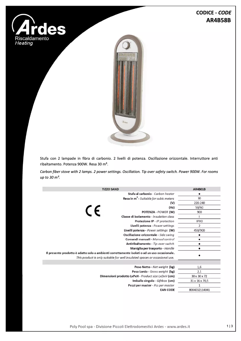 Page 1 de la notice Fiche technique Ardes AR4B01B