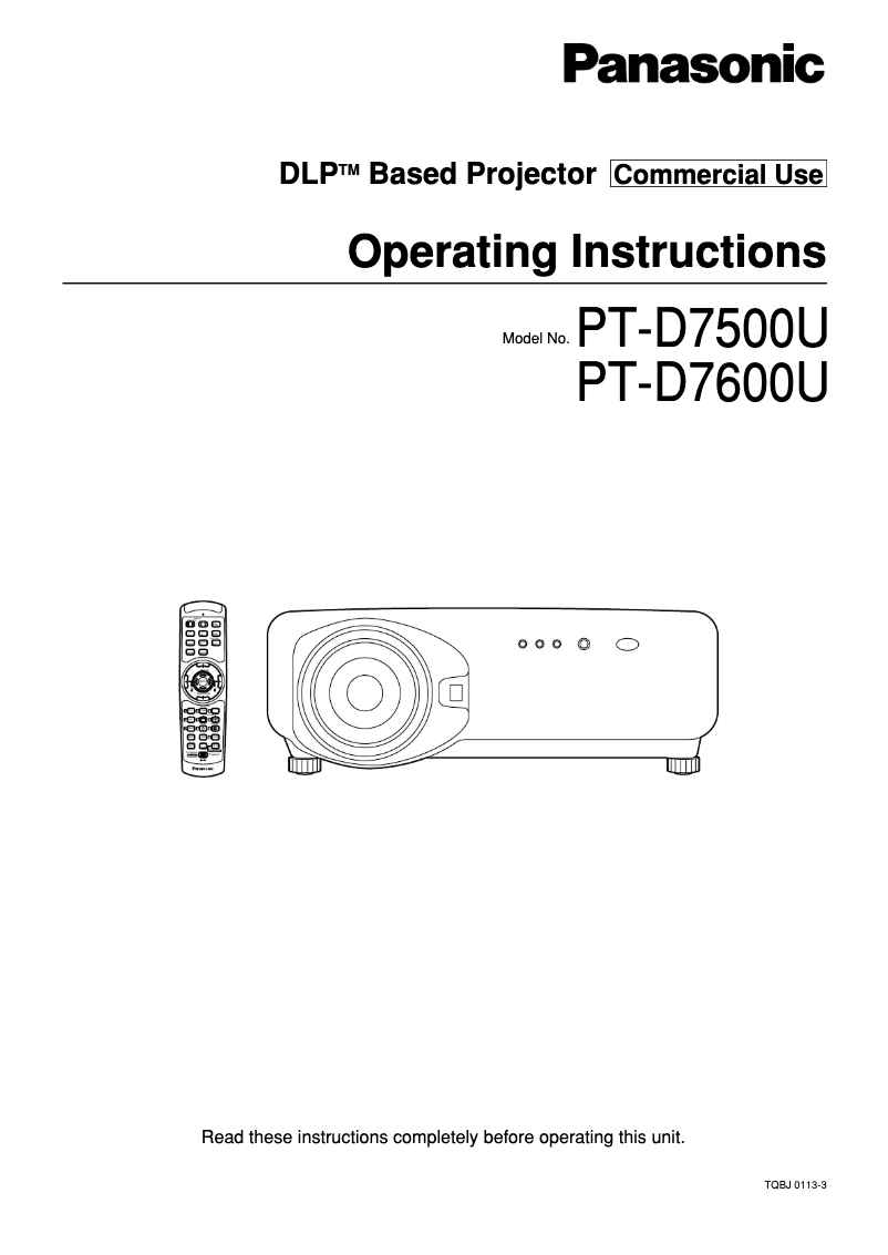 Page 1 of the manual User Manual Panasonic PT-D7600U