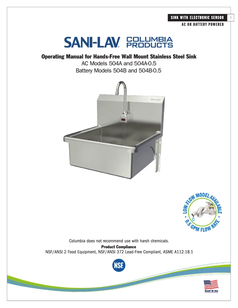 Page 1 de la notice Manuel utilisateur Sani-Lav 504B