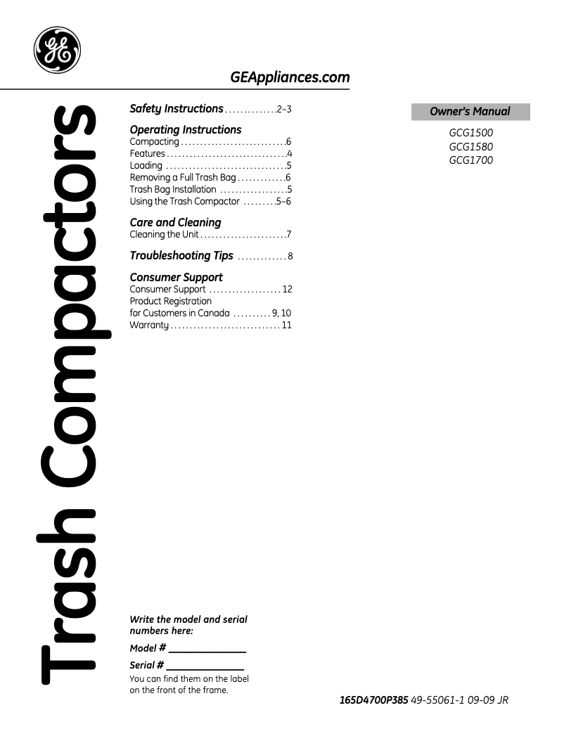 Page 1 de la notice Manuel d'utilisation et d'entretien GE Profile GCG1500LBB