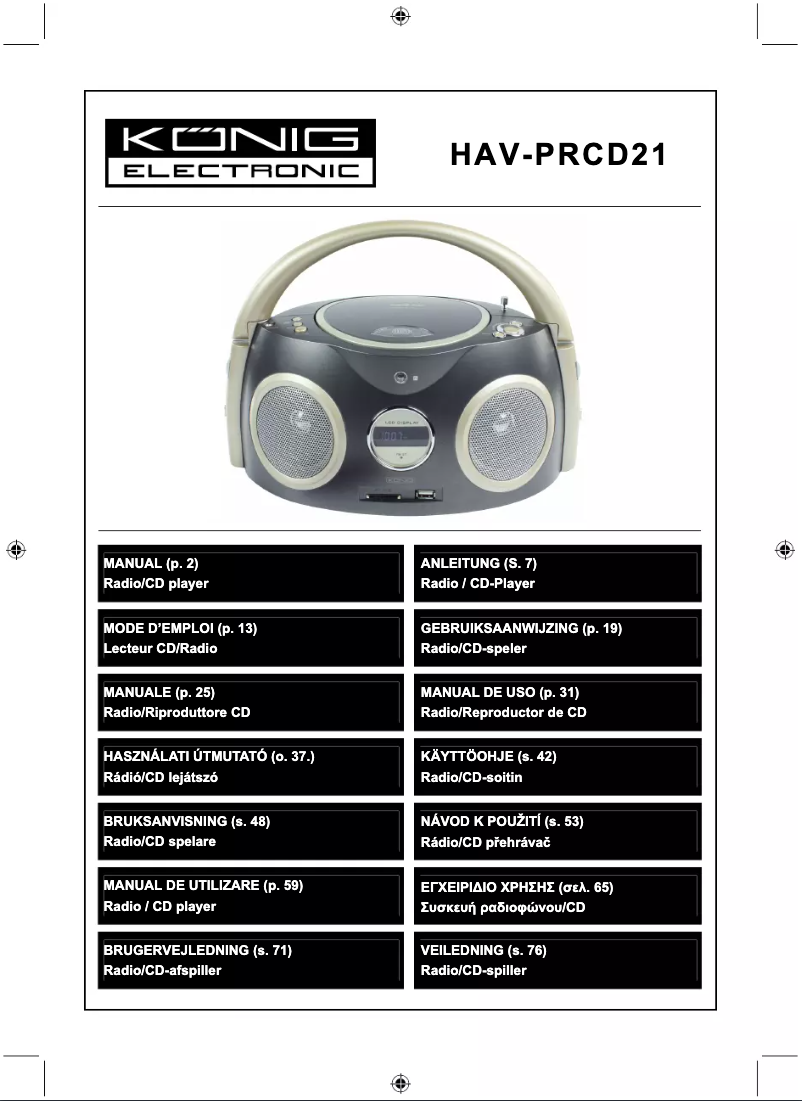 Page n°1 - Manuel utilisateur Konig HAV-PRCD21