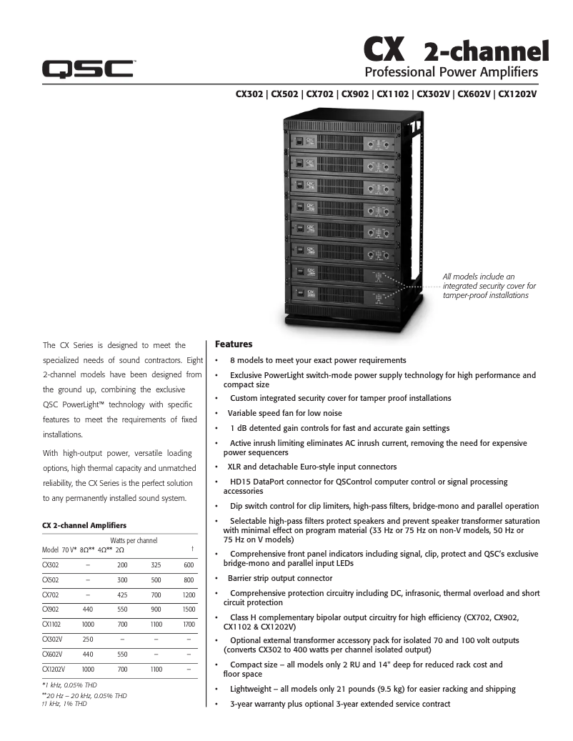 Page 1 de la notice Fiche technique QSC CX902