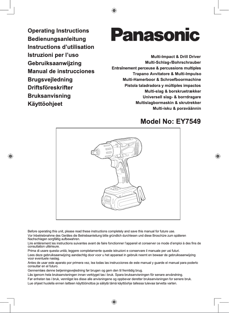Page 1 de la notice Manuel utilisateur Panasonic EY7549