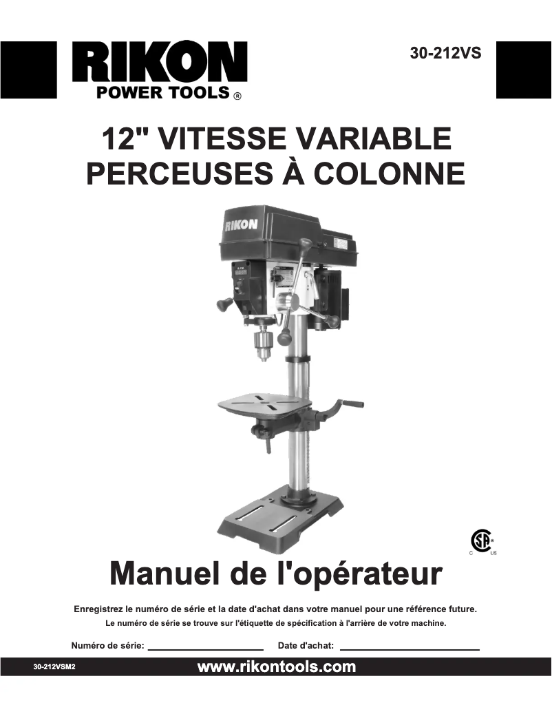 Page n°1 - Manuel utilisateur RIKON 30-212VS