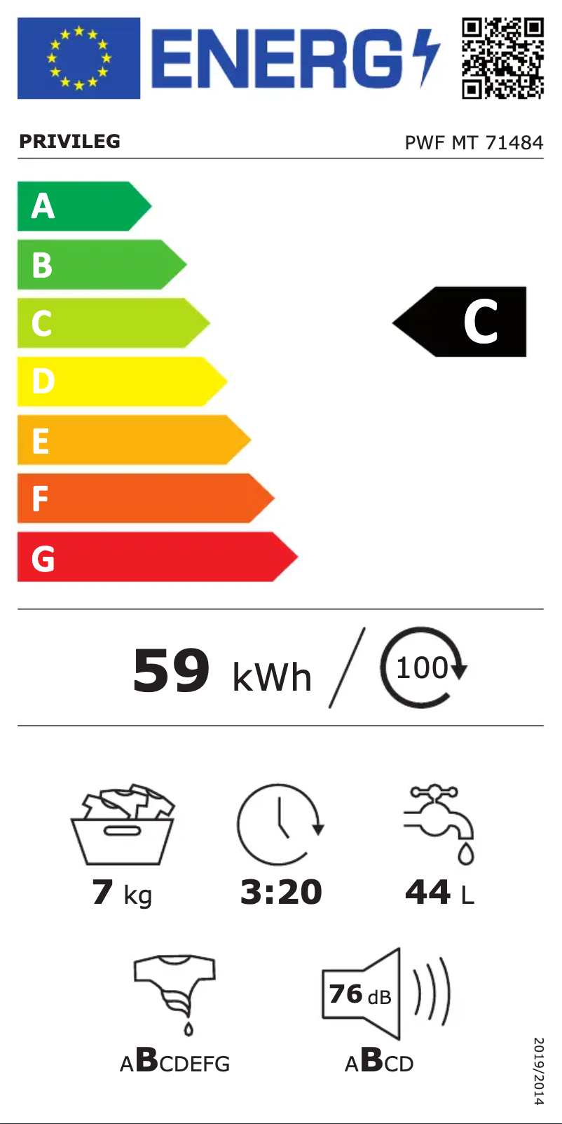 Página 1 del manual Etiqueta energética Privileg PWF MT 71484