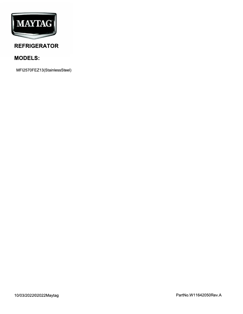 Page 1 de la notice Informations de garantie Maytag MFI2570FEZ