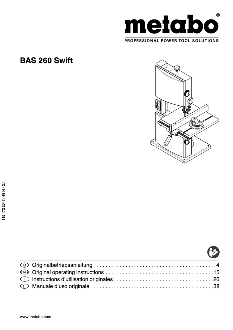 Page 1 de la notice Manuel utilisateur Metabo BAS 260 SWIFT