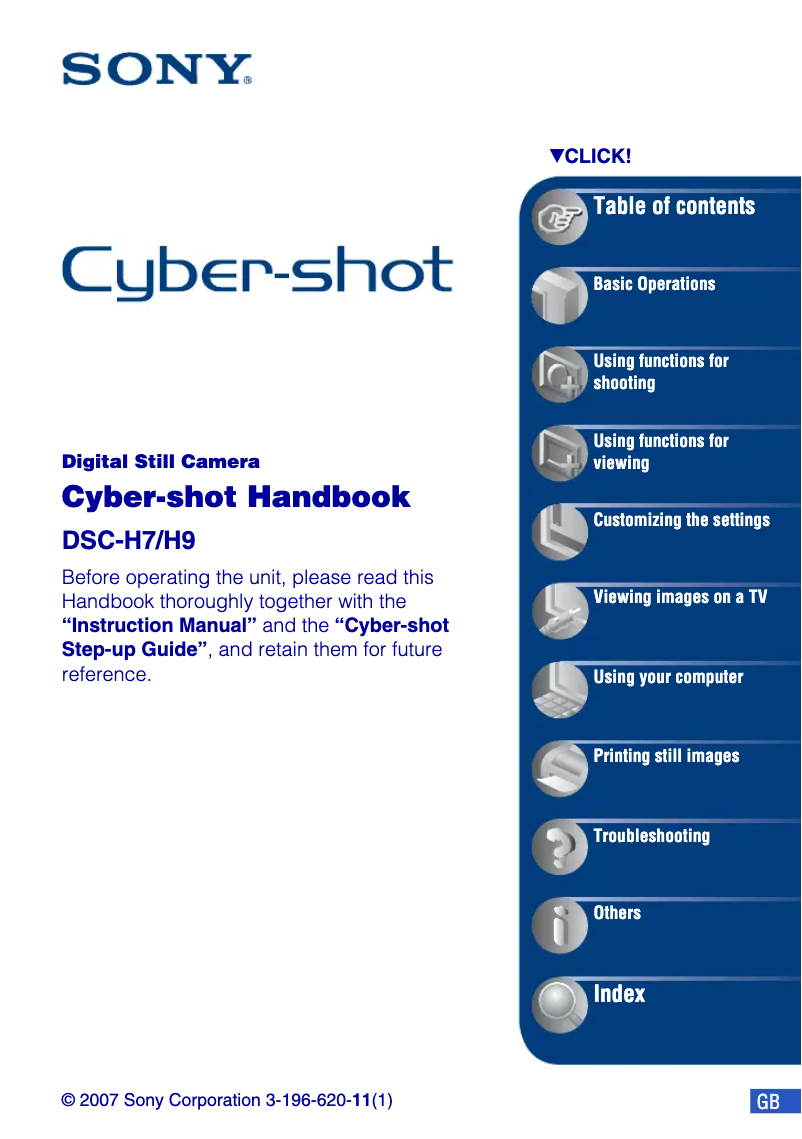 Image de la première page du manuel de l'appareil Cybershot DSC-H9