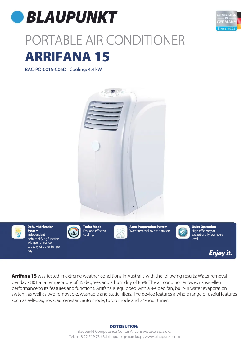 Page 1 of the manual Technical Sheet Blaupunkt Arrifana 15