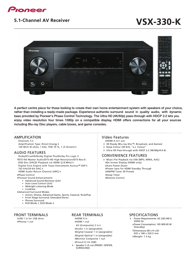 Page n°1 - Fiche technique Pioneer VSX-330