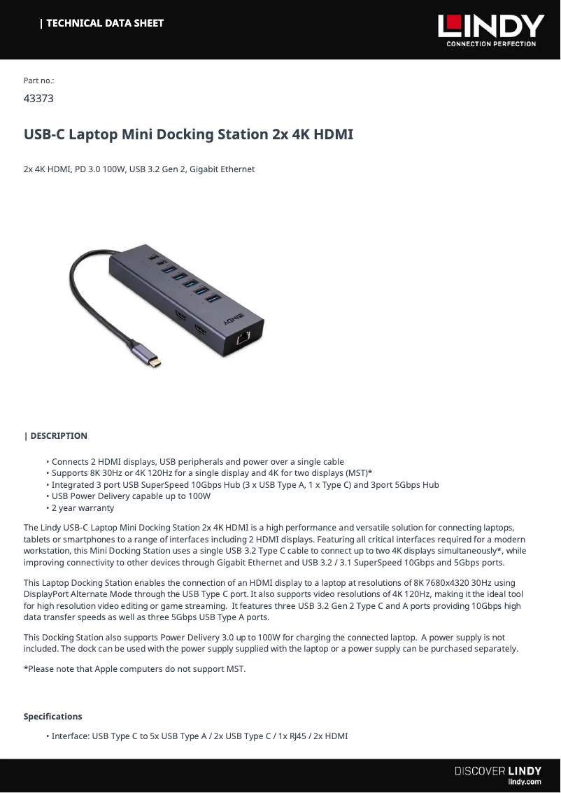 Page 1 de la notice Manuel utilisateur Lindy 43373