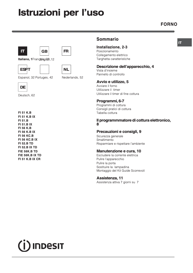 Page 1 de la notice Manuel utilisateur Indesit FI 51 K.B IX CR