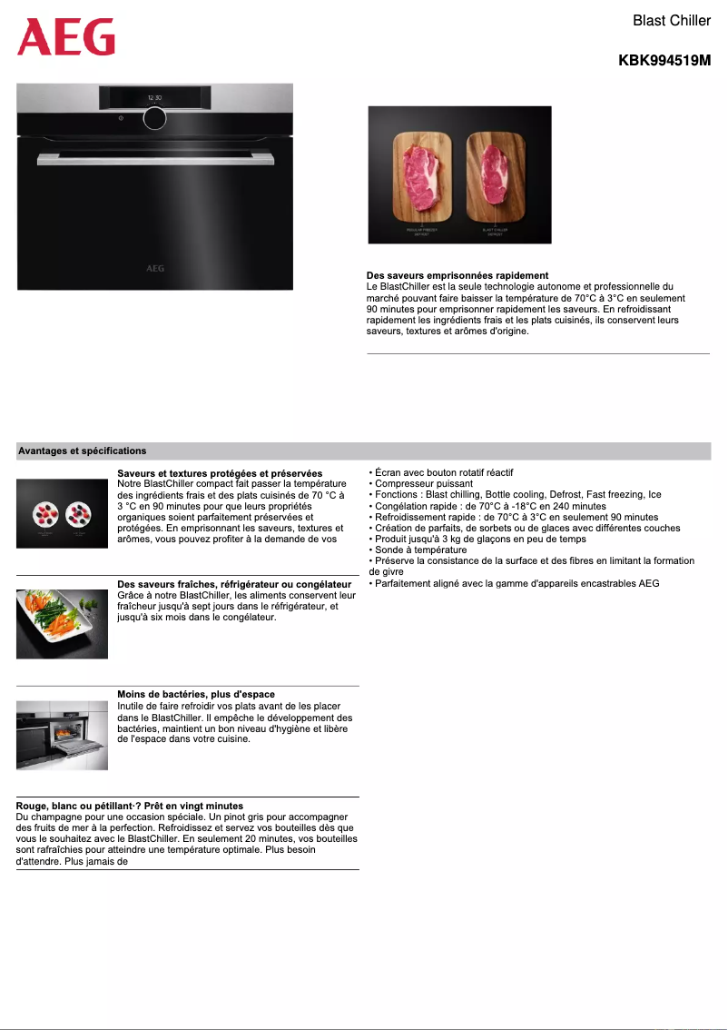 Page 1 de la notice Fiche technique AEG KBK994519M