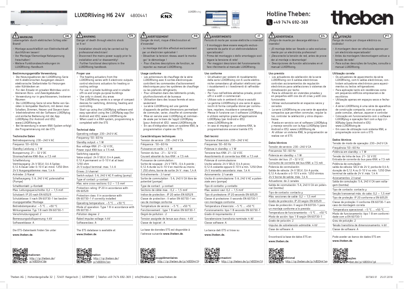 Page n°1 - Manuel utilisateur Theben LUXORliving H6 24V