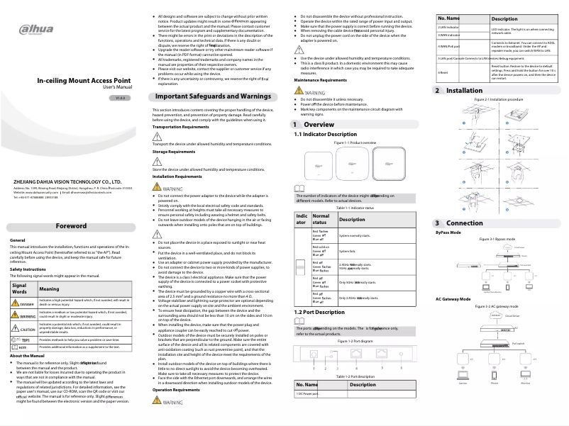Page 1 de la notice Manuel utilisateur Dahua Technology DH-EAP5212-C
