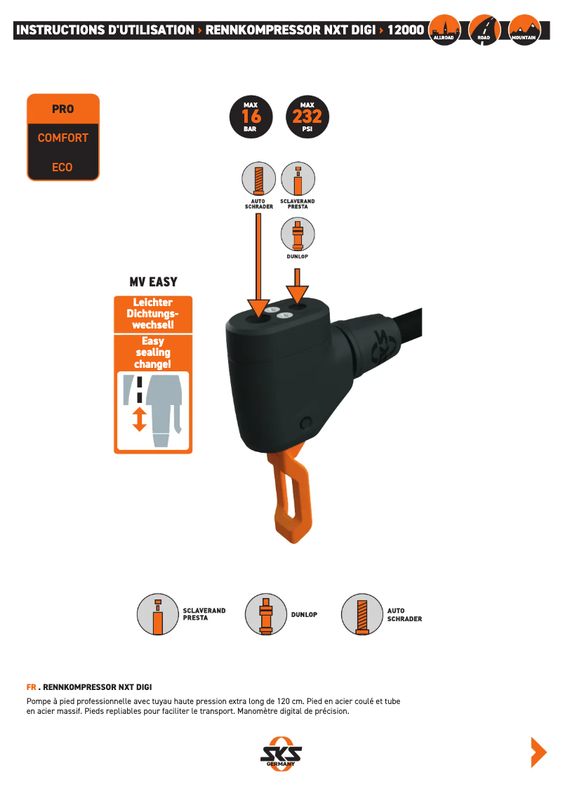 Page 1 de la notice Manuel utilisateur SKS Rennkompressor NXT Digi