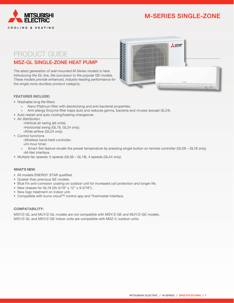 Page 1 de la notice Brochure Mitsubishi MUY-GL12NA-U1