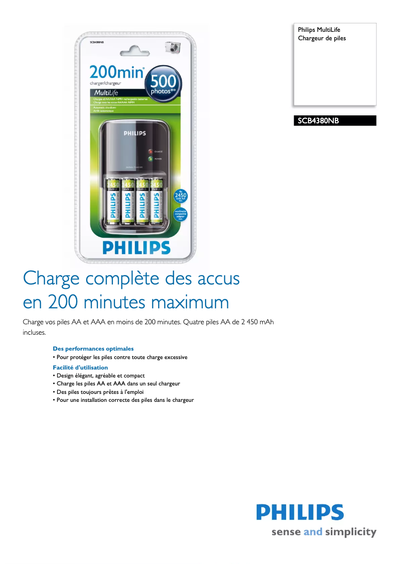 Page 1 de la notice Fiche technique Philips MultiLife SCB4380NB