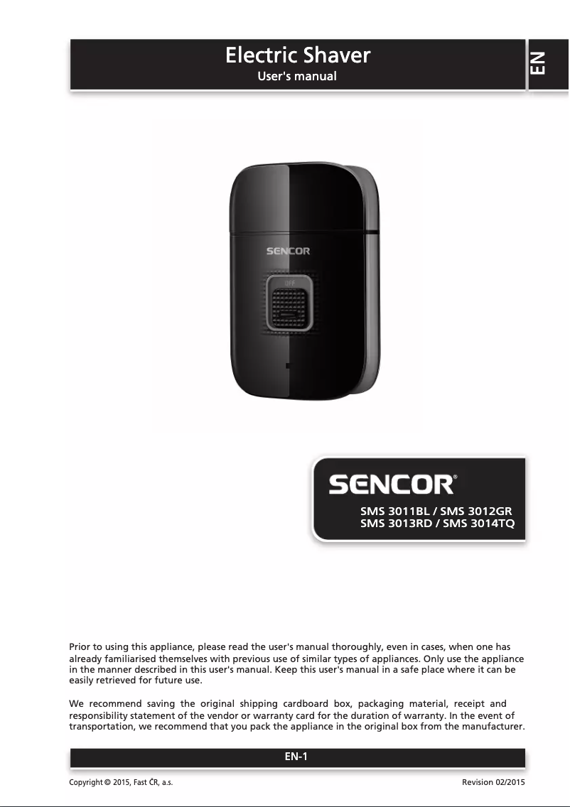 Page 1 de la notice Manuel utilisateur Sencor SMS 3011BL