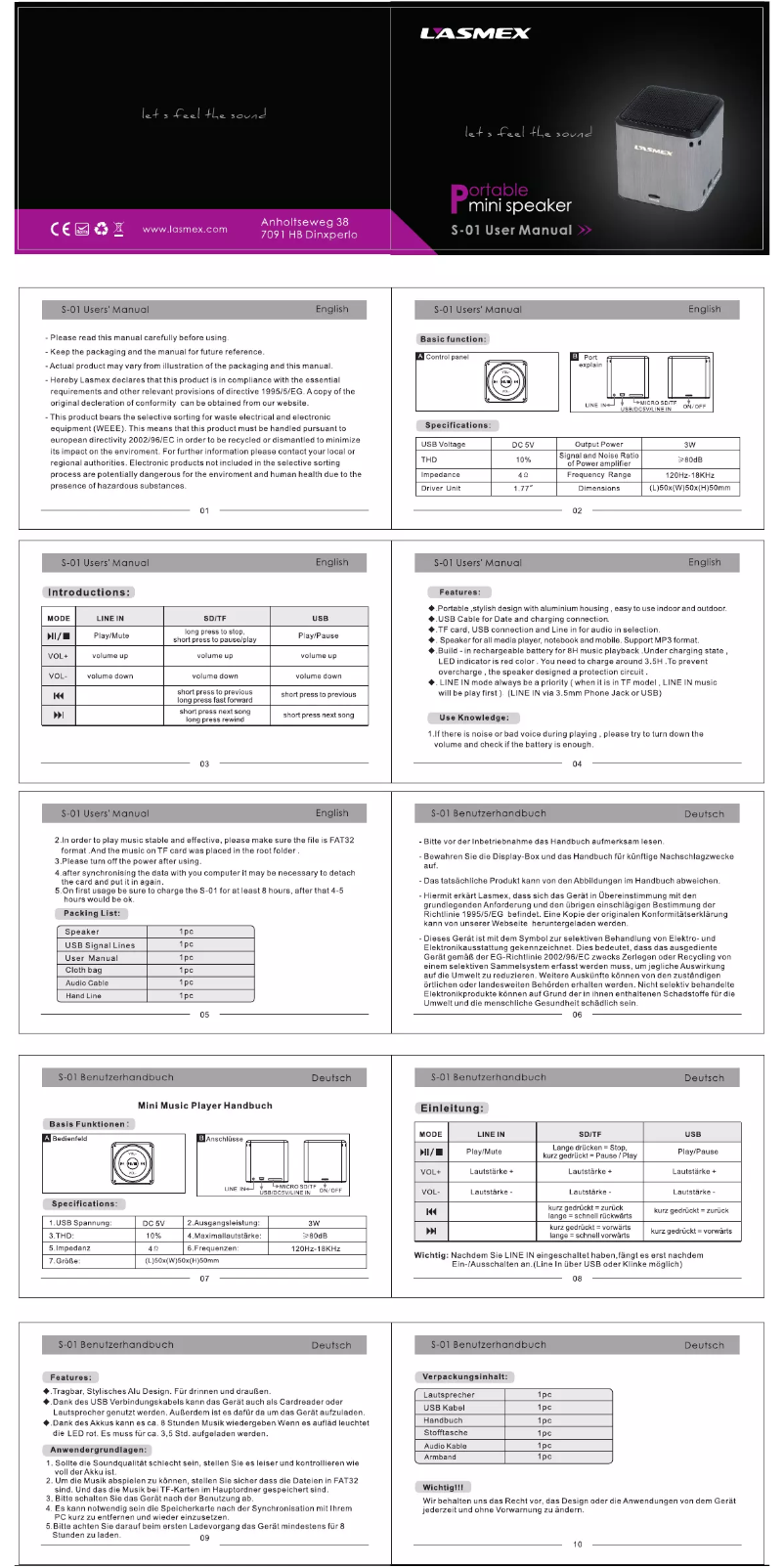 Page 1 de la notice Manuel utilisateur Lasmex S-01
