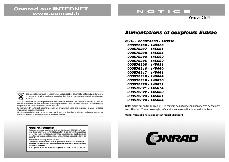 Page 1 de la notice Manuel utilisateur Eutrac 145674