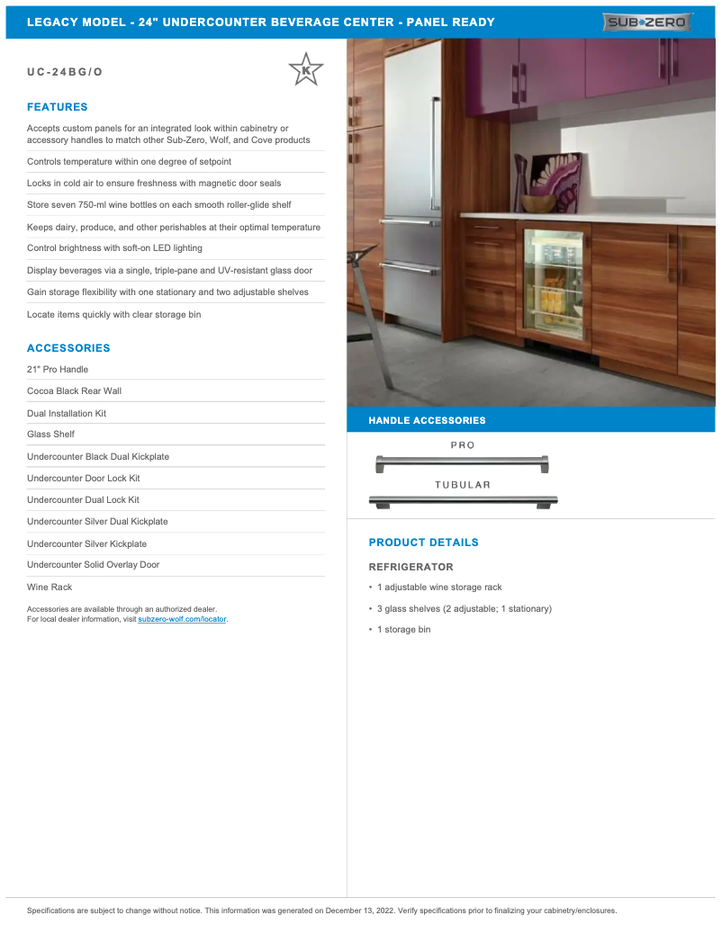 Page 1 de la notice Manuel utilisateur Sub-Zero UC-24BO