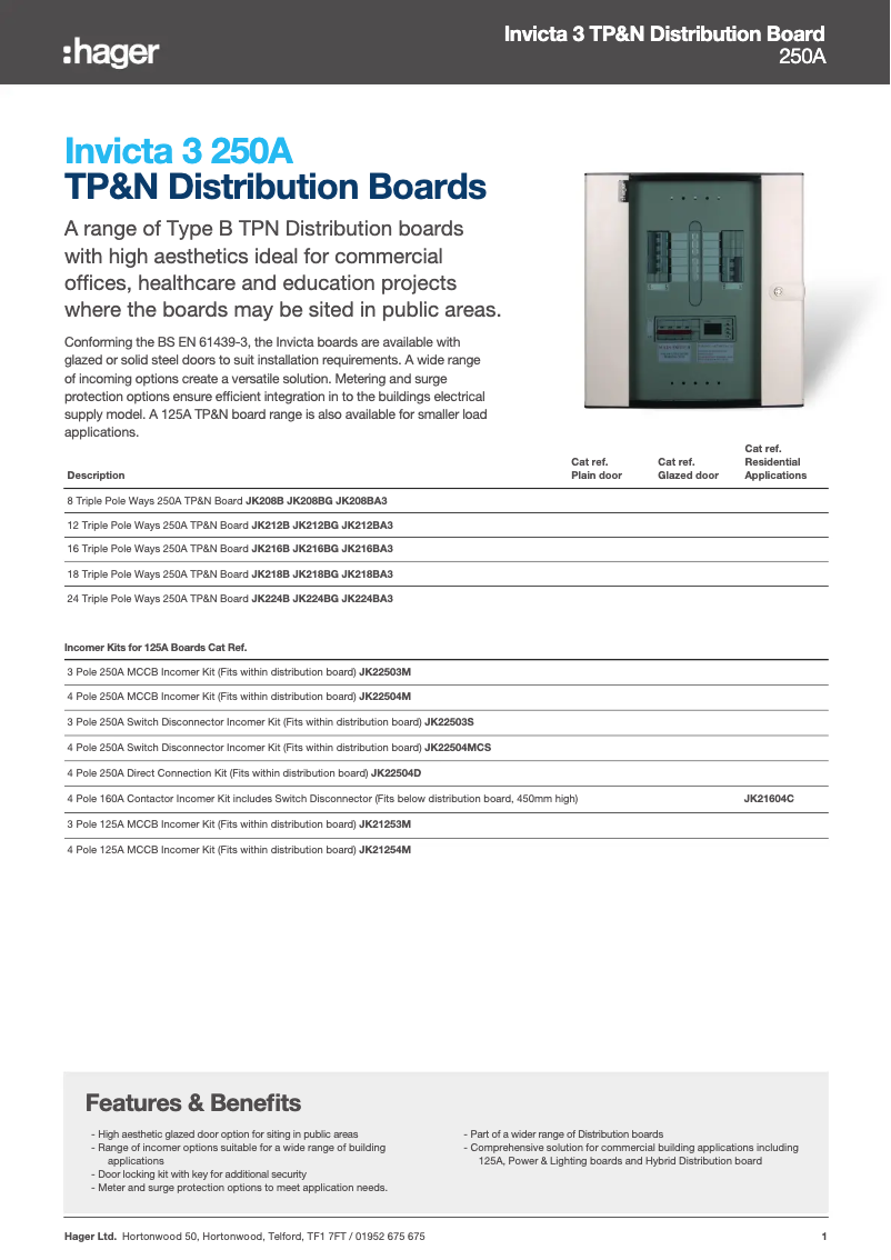 Page 1 de la notice Fiche technique Hager JK22504MCS